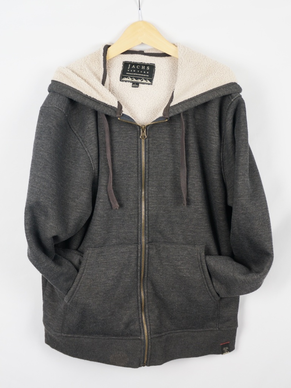 Jachs New York Zip-Up Gray Sweatshirt, Faux Fur Inside, Large